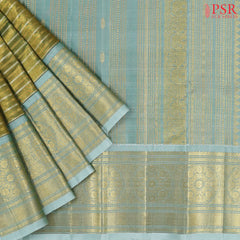 Golden Olive  Kanchipuram Jacquard Tissue Silk Saree