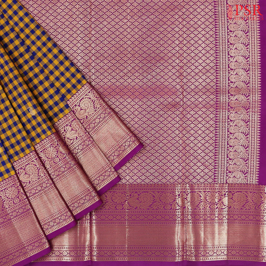 Dark Blue & Mustard Fancy Kanchipuram Silk Saree