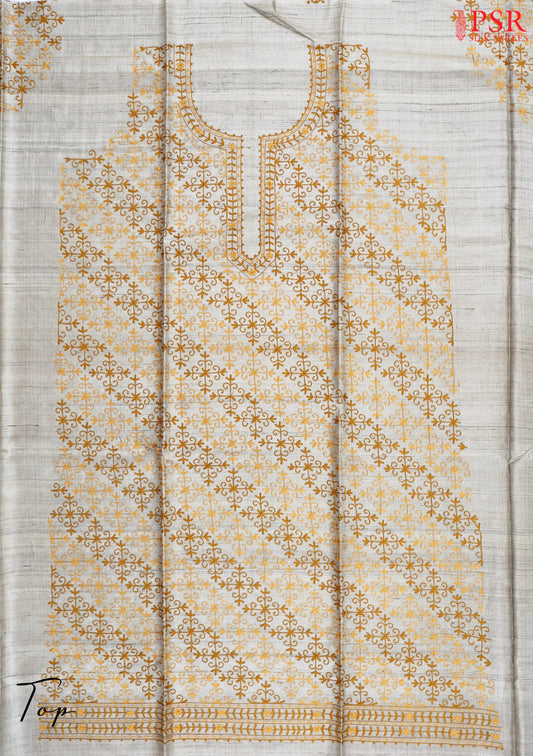 Royal Beige Kadhi Tussar Silk Dress Material