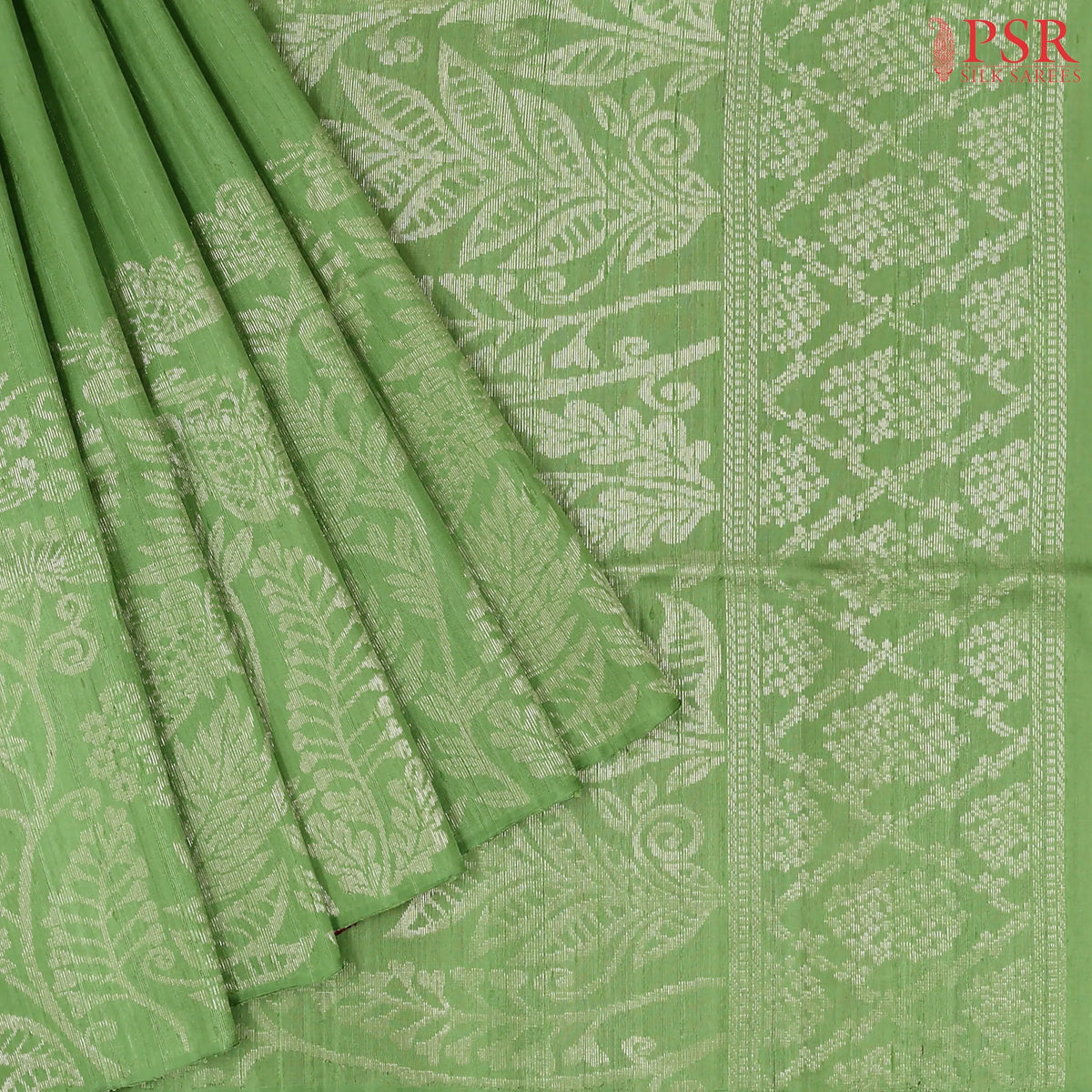 Asparagus Green Jute Soft Silk Saree