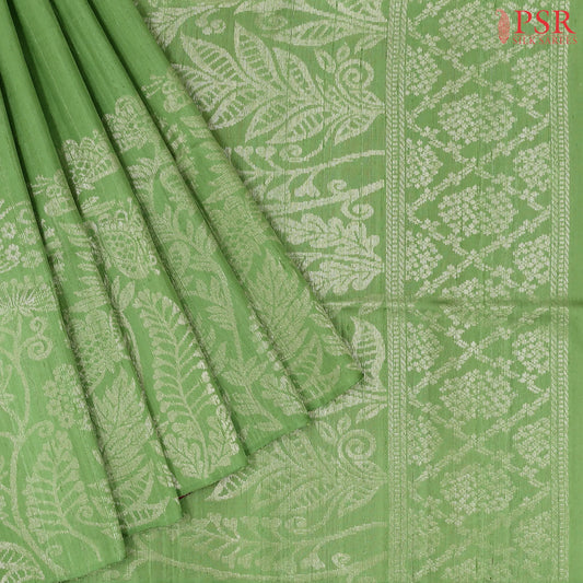 Asparagus Green Jute Soft Silk Saree