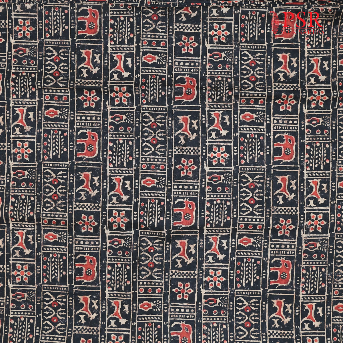 Black Semi Tassar Print Running Material