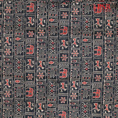 Black Semi Tassar Print Running Material