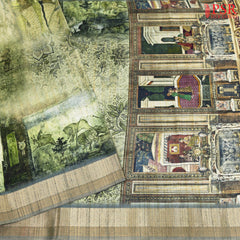 Green Medieval Paintings Dupion Saree