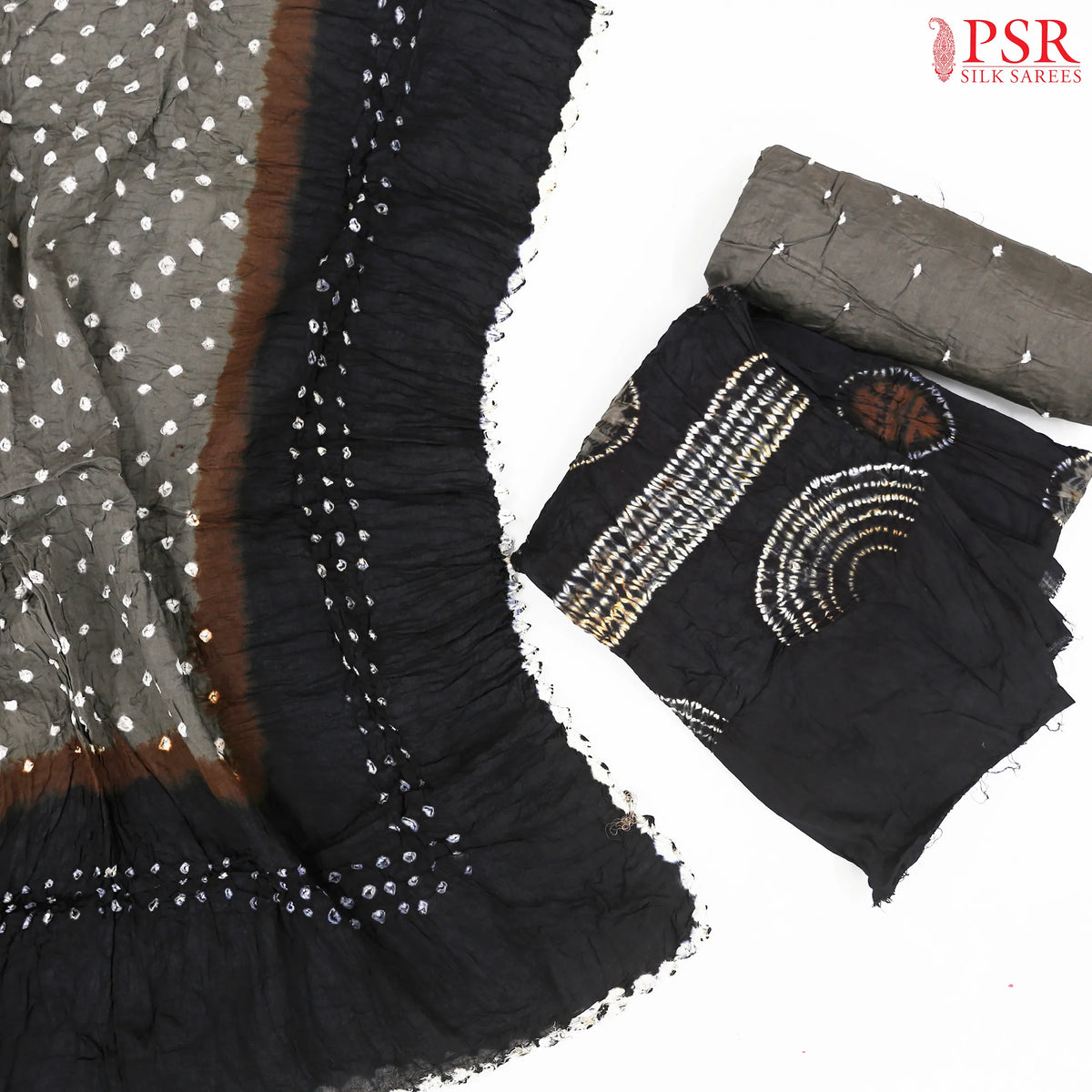 Black Crushed Bandhini Cotton Dress Material