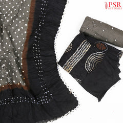Black Crushed Bandhini Cotton Dress Material