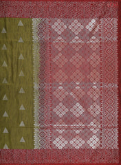 Olive Green Jute Art Silk Saree