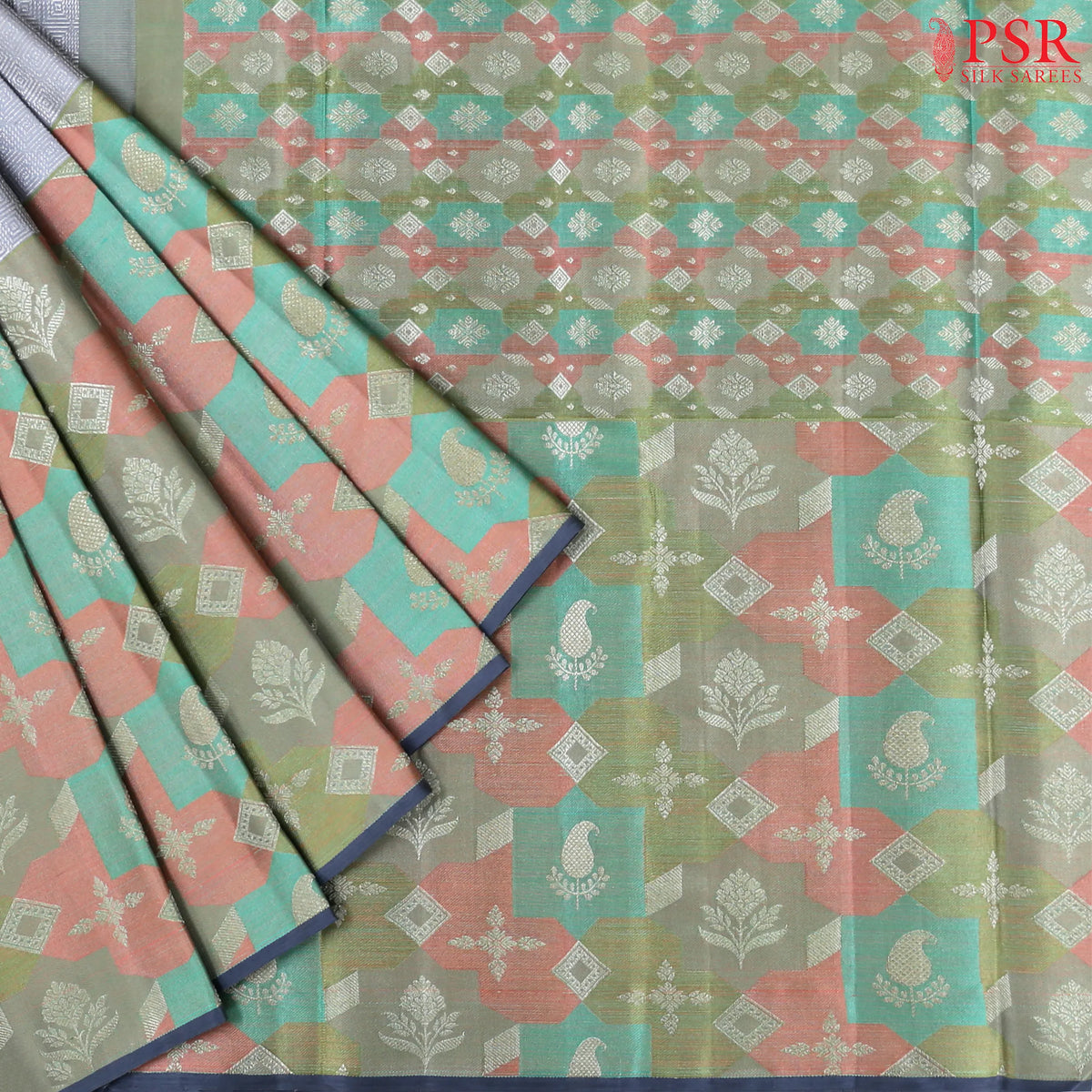 Steel Grey Kanchipuram Jacquard Tissue Silk Saree