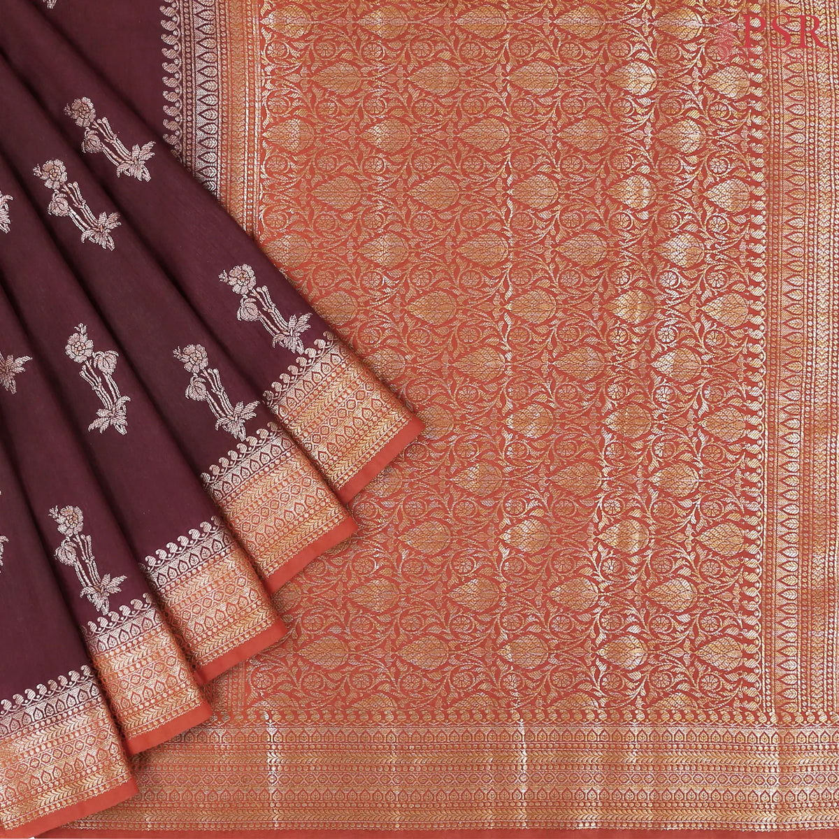 Dark Burgundy Raw Silk Banaras Saree