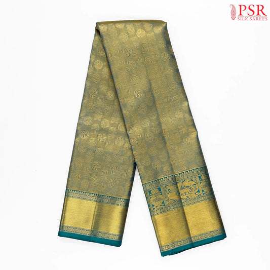 Golden Teal Kanchipuram Jacquard Tissue Silk Saree