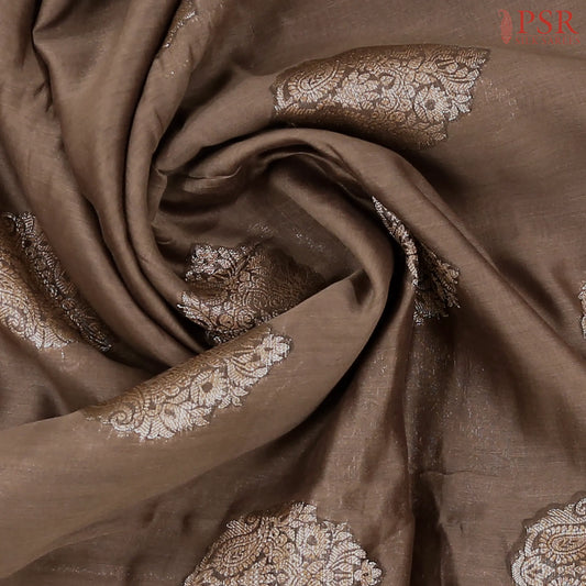 Taupe Brown Chanderi Silk Cotton Saree