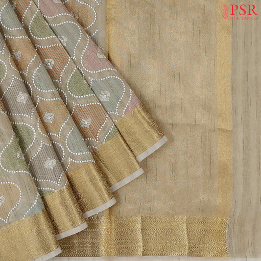 Beige Semi Dupion Saree