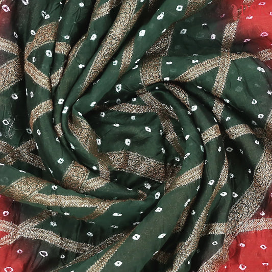 Dark Green Crushed Bandhini Saree