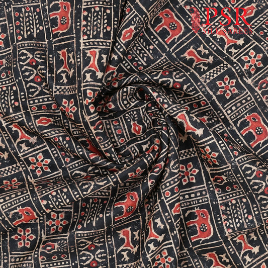 Black Semi Tassar Print Running Material