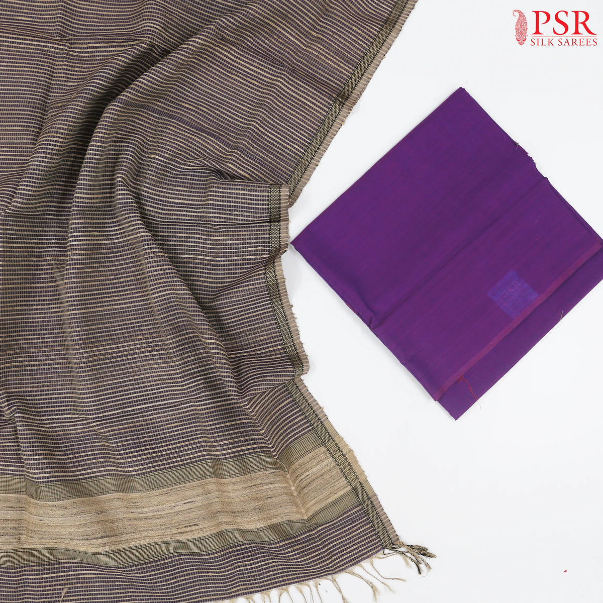 Dark Magenta Purple Mangalagiri Silk Cotton Dress Material