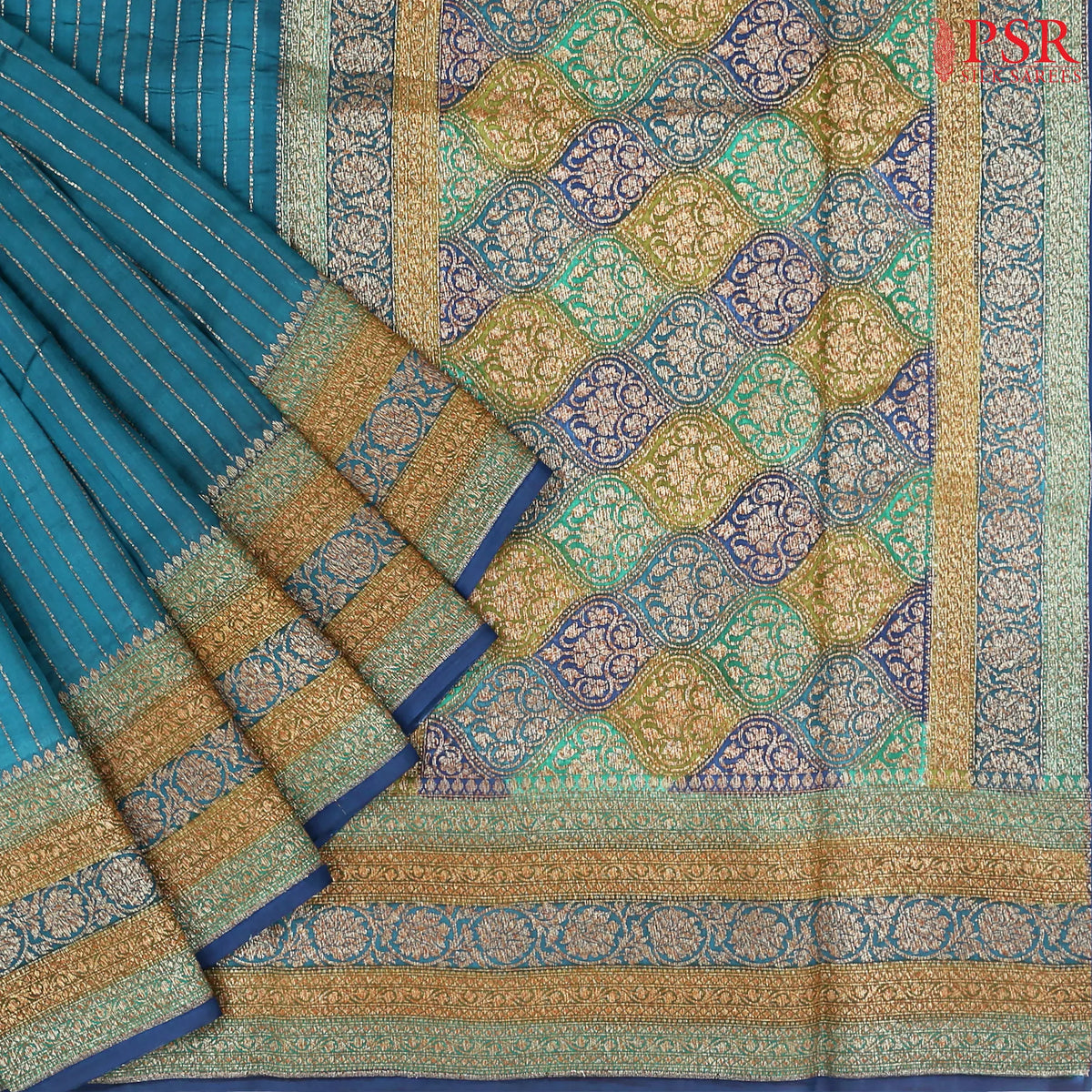 Dark Peacock Blue Chiniya Silk Saree