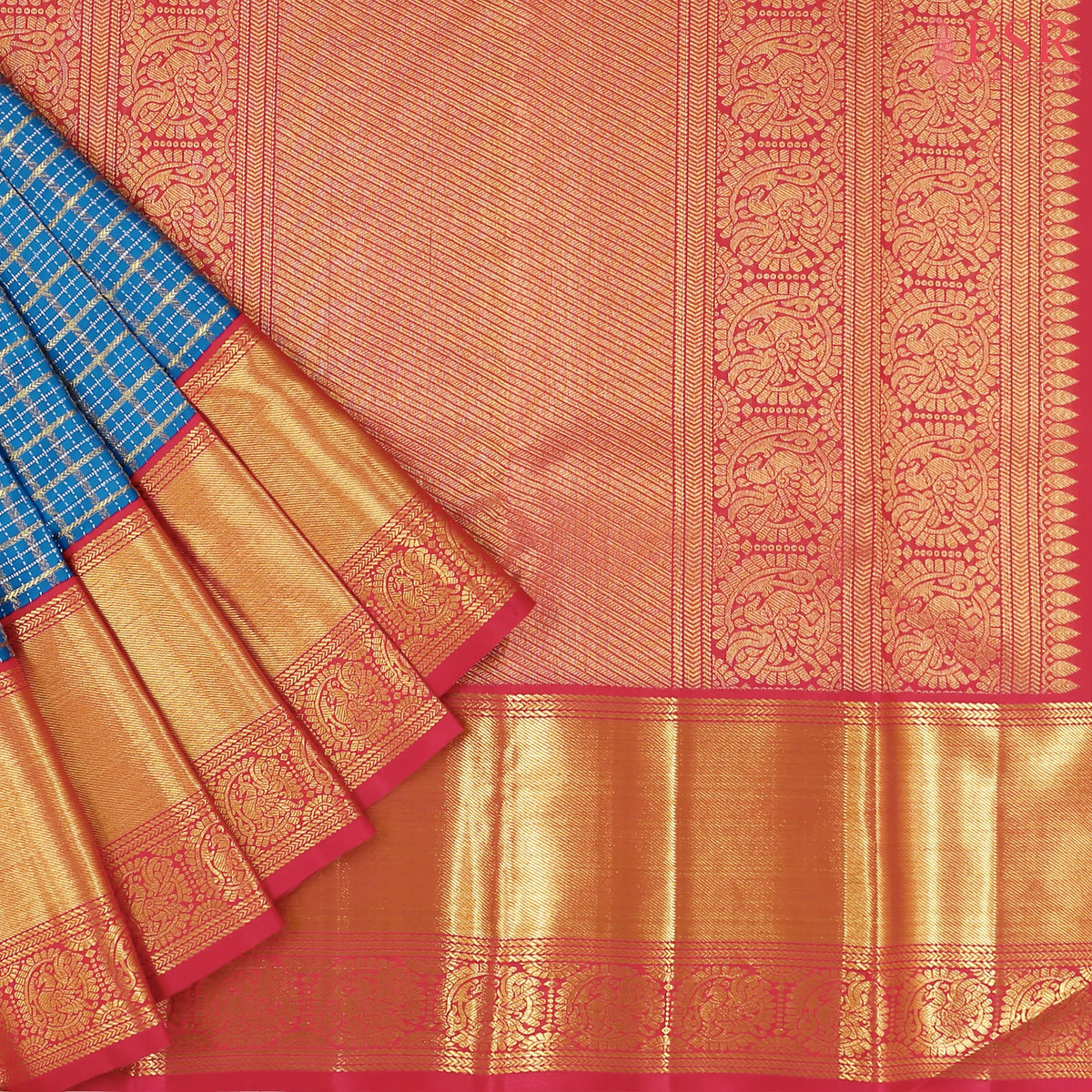 Cerulean Blue Kanchipuram Jacquard Silk Saree