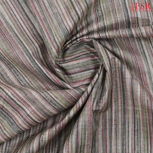 Multicolor Stripes and Charcoal Grey Semi Moonga Saree