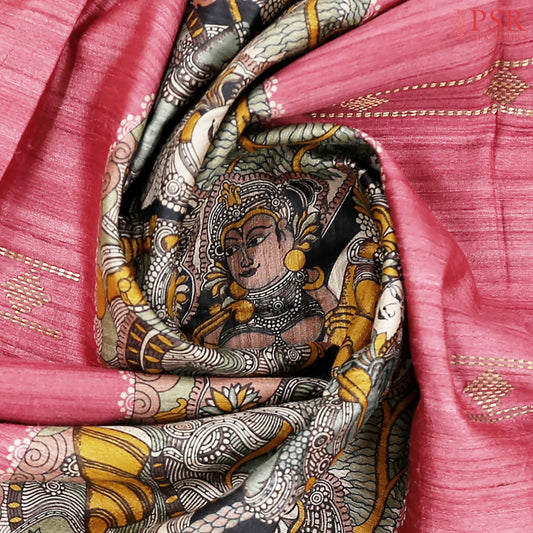 Olive Grey & Dark Pink Kadhi Tussar Silk Saree
