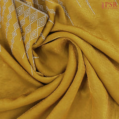Mustard Yellow Crepe Laser Embroidery Saree