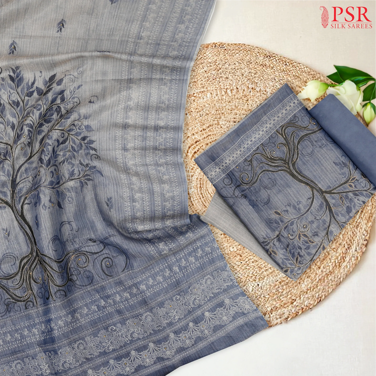 Steel Blue Tissue Dress Material