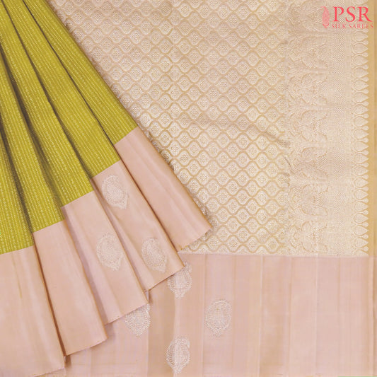 Dark Olive Yellow Kanchipuram Silk Saree