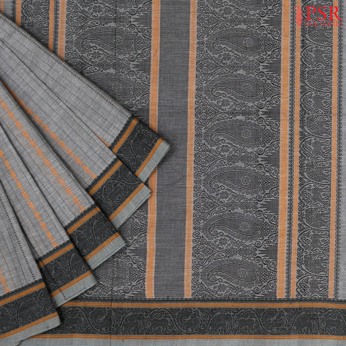 Dark Grey Kalakshetra Kovai Cotton Saree