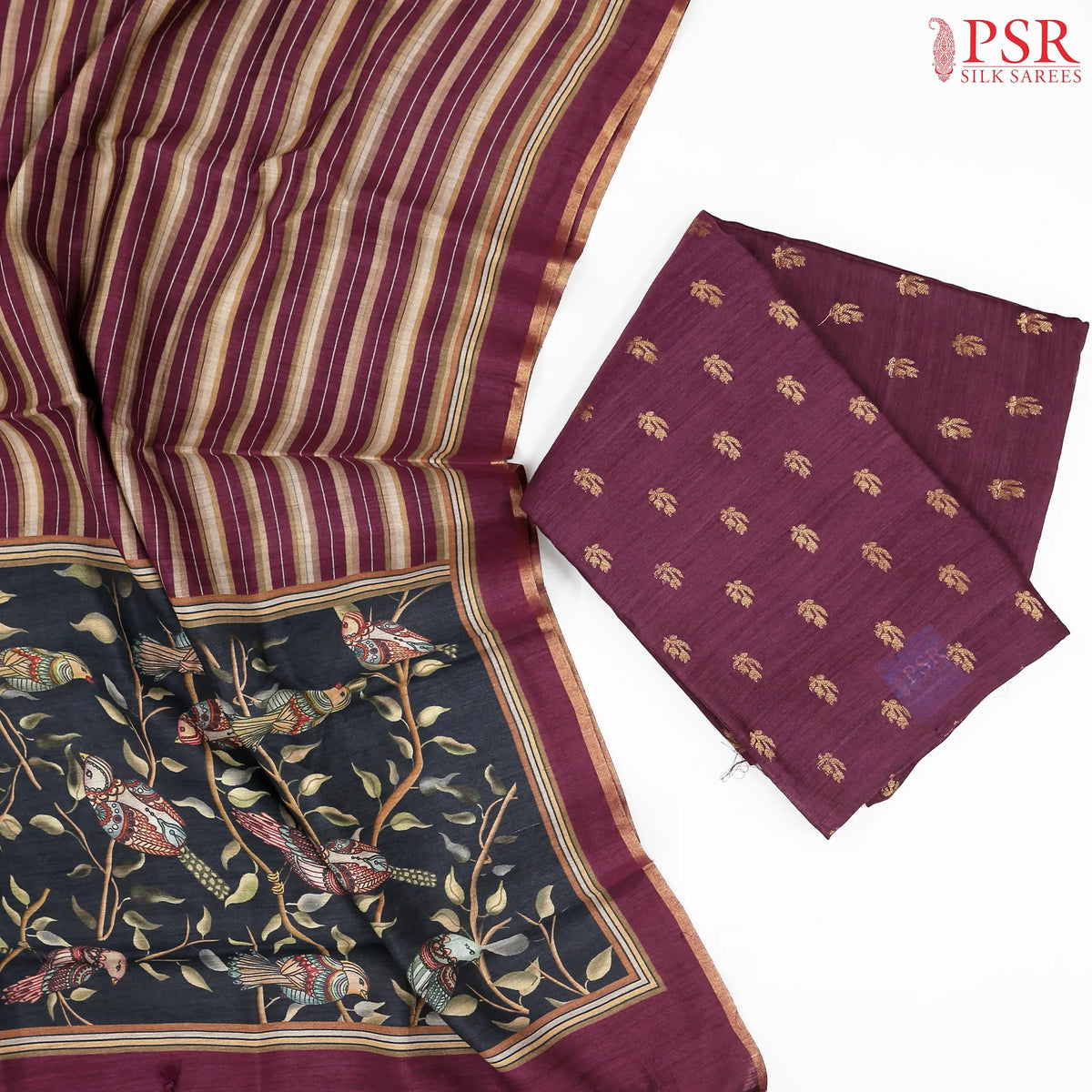Dark Jam Purple Tussar Silk Dress Material