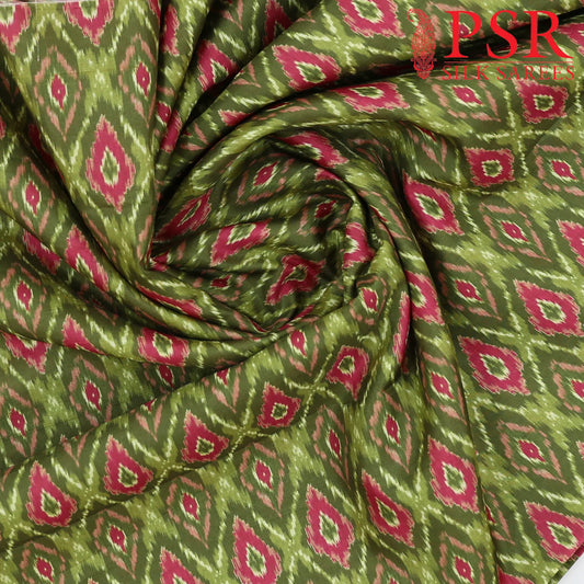 Olive Green Semi Tassar Ikkat Print Running Material