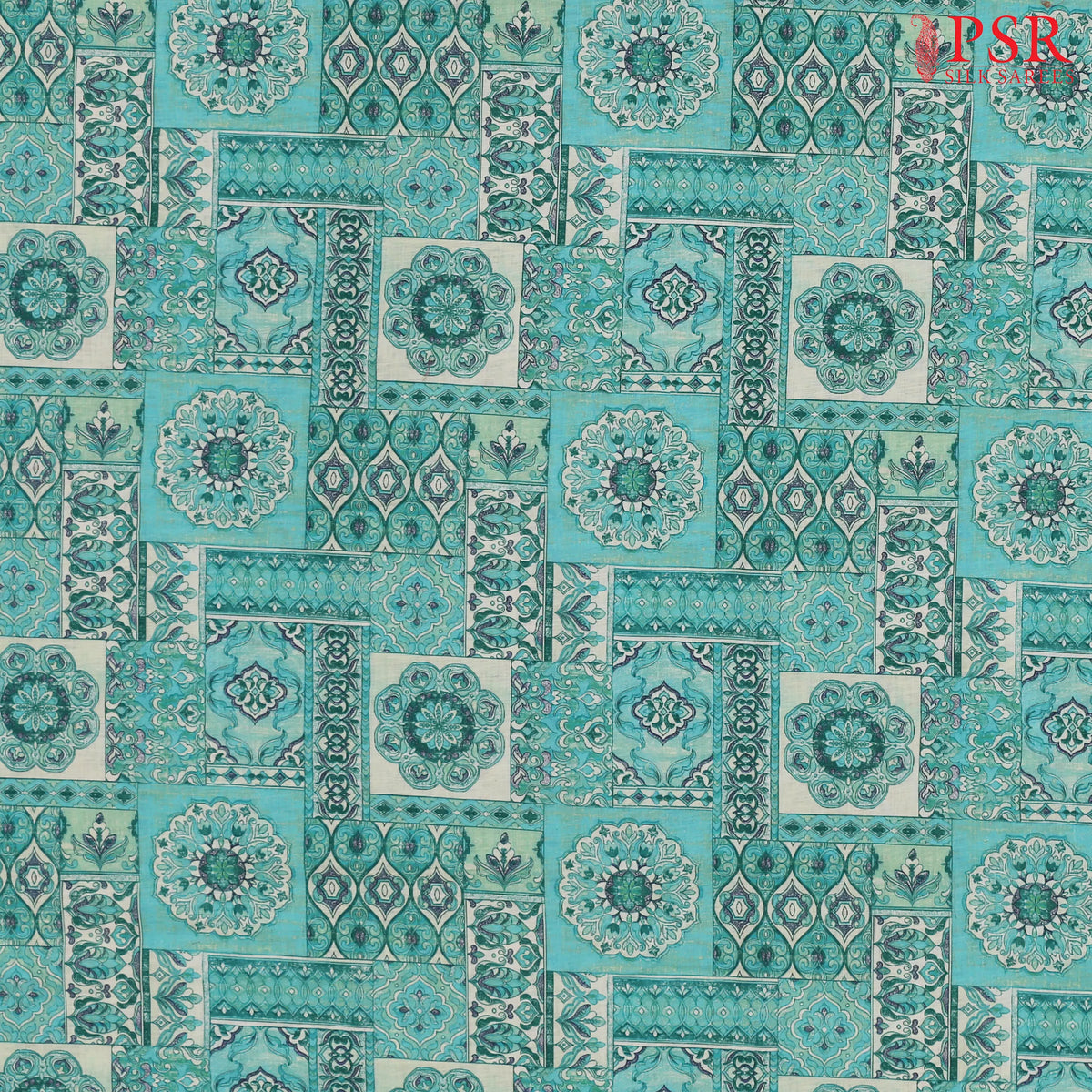 Persian Green Linen Print Running Material