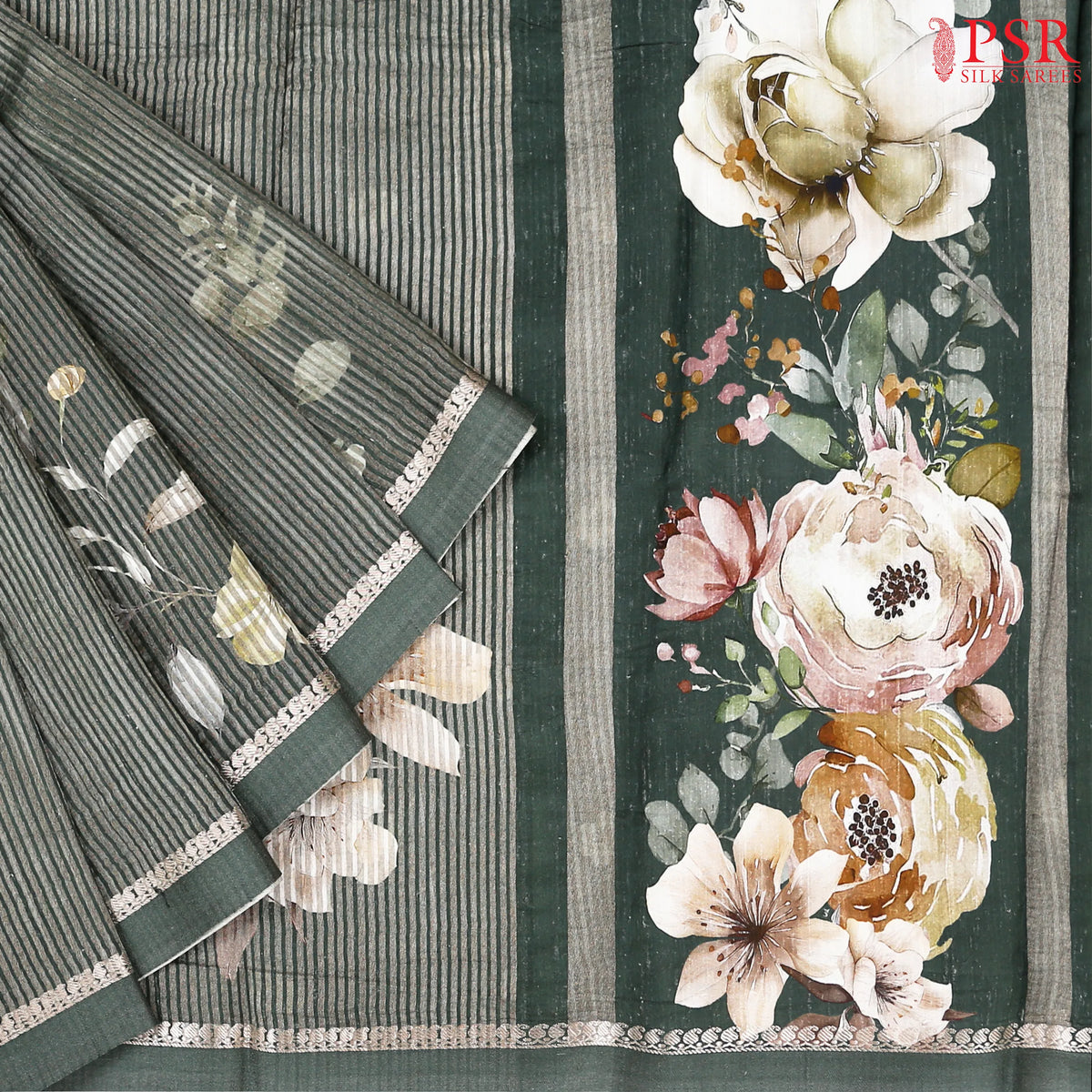 Zoffany Green Printed Tissue Saree