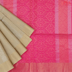 Tussar Beige Silk Cotton Saree