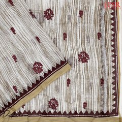 Beige & Maroon Chanderi Silk Cotton Dress Material