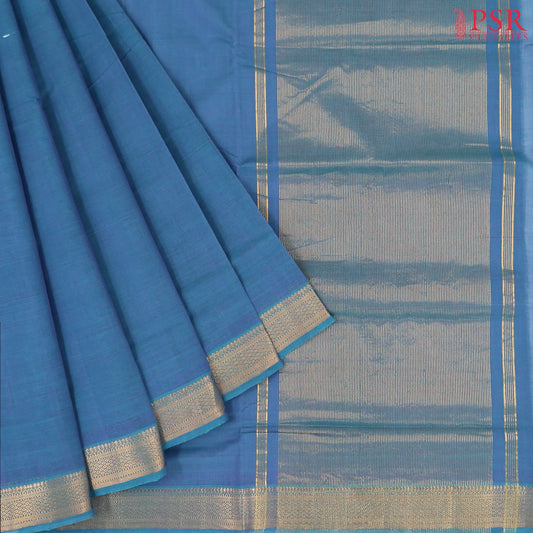 Dark Cerulean Mangalagiri Cotton Saree