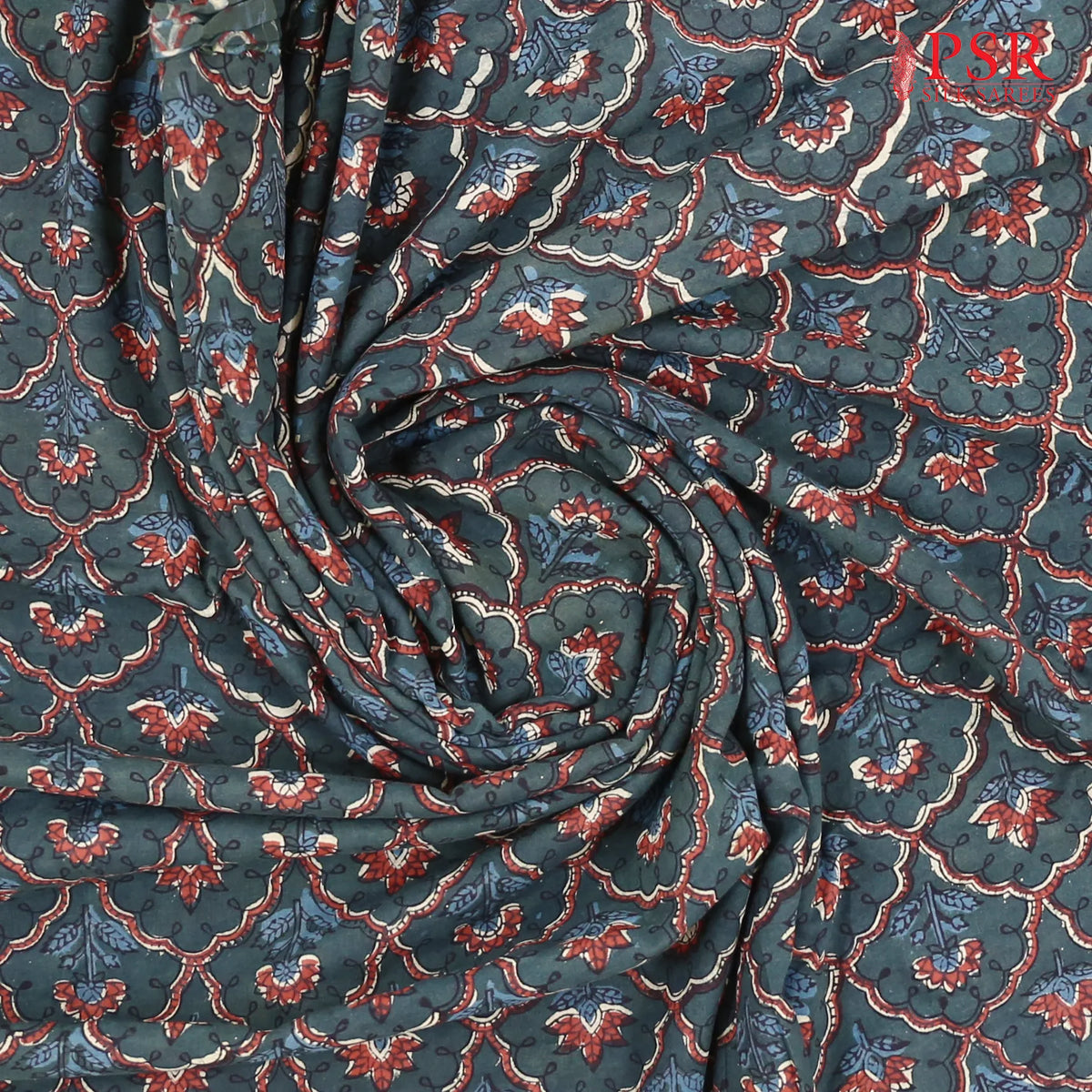 Dark Green Ajrakh Print Running Material