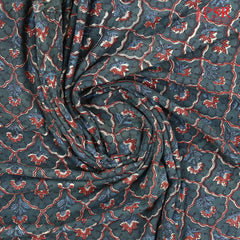 Dark Green Ajrakh Print Running Material