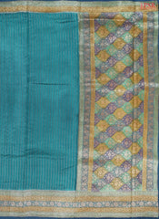 Dark Peacock Blue Chiniya Silk Saree