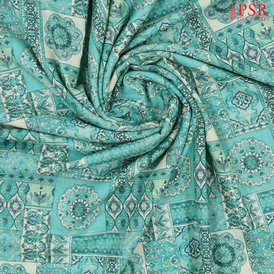 Persian Green Linen Print Running Material