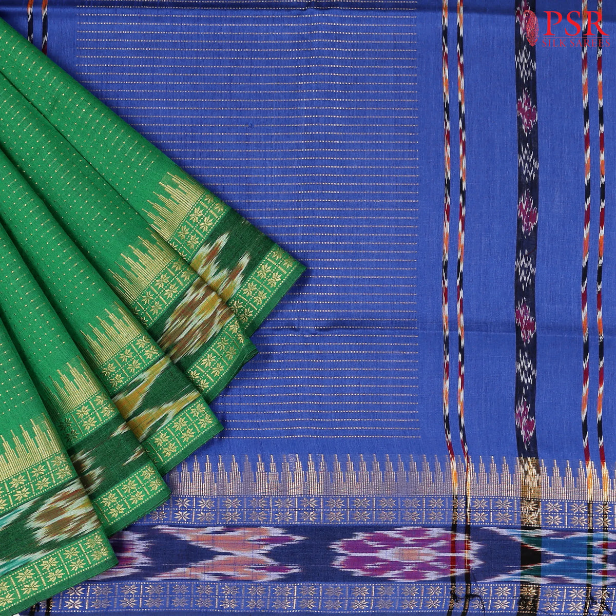 Emerald Green Ikkat Tussar Saree