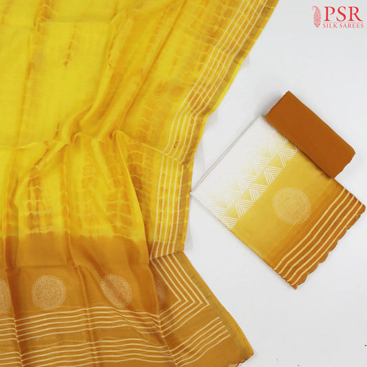 Off White & Mustard Yellow Chanderi Dress Material