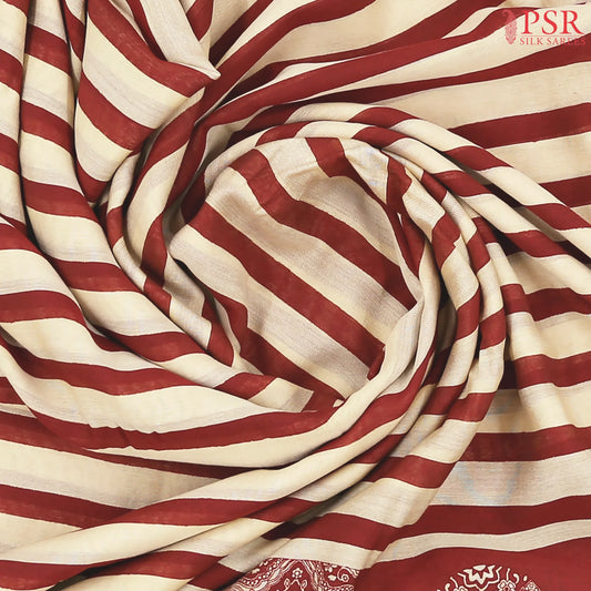 Beige & Maroon Chanderi Silk Cotton Saree
