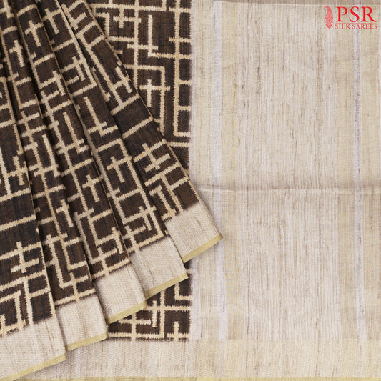 Dark Mustard Brown Semi Tussar Saree
