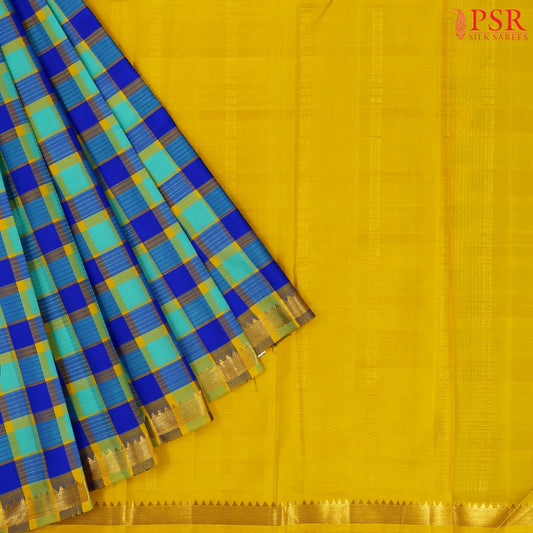 Turquoise & Royal Blue Fancy Kanchipuram Silk Saree