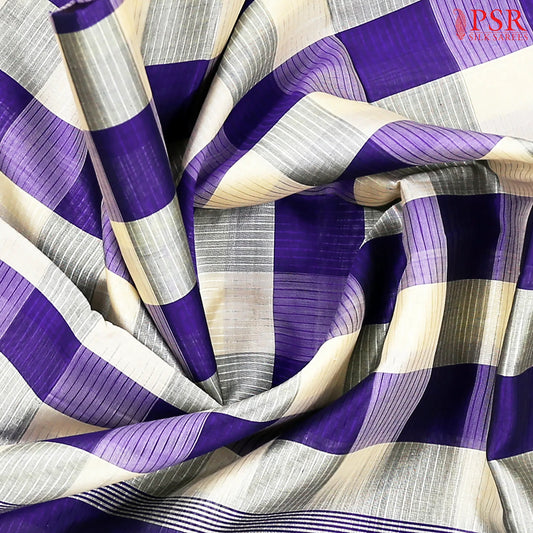 Off White & Royal Blue Cotton Silk Saree