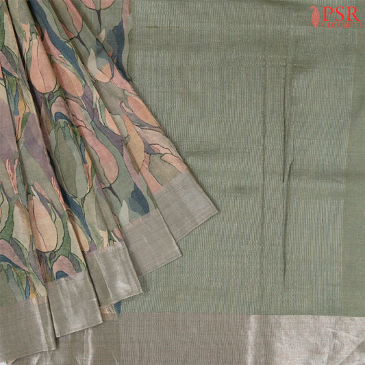 Grey Green Kadhi Tussar Silk Saree