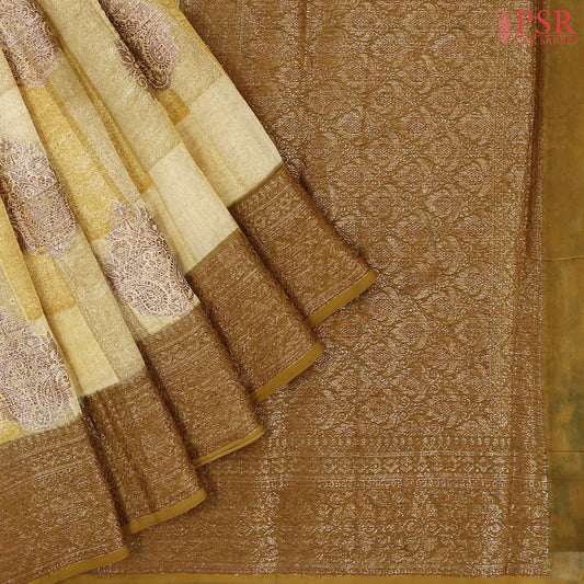 Olive Yellow Chanderi Silk Cotton Saree