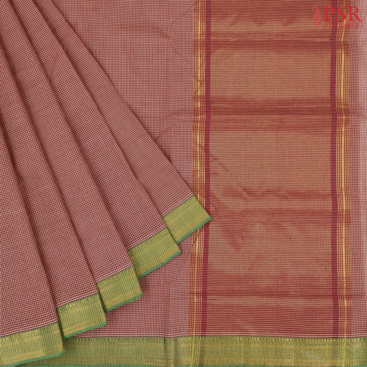 Maroon & Beige Mangalagiri Cotton Saree
