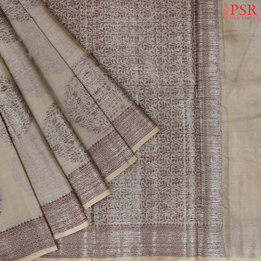 Light Taupe Banaras Tussar Silk Saree