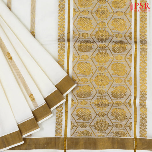 Cream White Kerala Cotton Saree