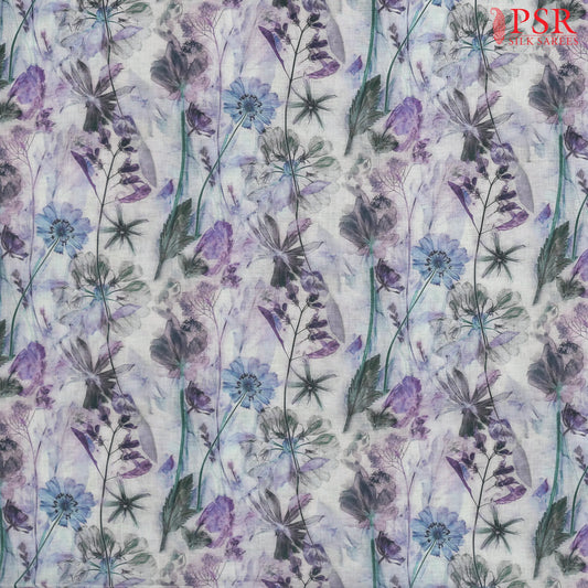 Pastel Blurple Linen Print Running Material